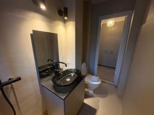 un bagno con lavandino e WC di Luxe Retreat & Stylish a Husum