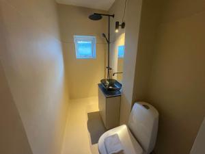 un bagno con un water bianco e un lavandino di Luxe Retreat & Stylish a Husum Altre 2 foto