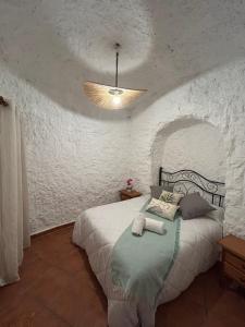 a bedroom with a bed with a light on the ceiling at Bike Cueva - Badlands in Gorafe