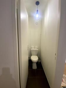 een badkamer met een toilet in een stal met een licht bij Le Florimorizon in Le Havre
