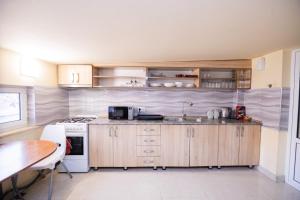 a kitchen with a sink and a stove top oven at MBM Hotel in Yerevan