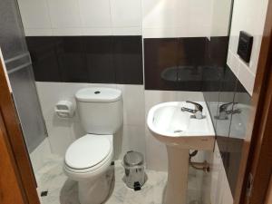 a bathroom with a toilet and a sink at Hostal Gold Star in Tacna