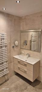 a bathroom with a sink and a mirror at Appart Christophorus in Söll +30 photos