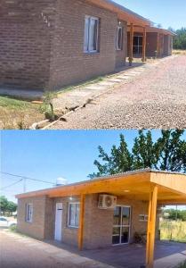 two pictures of a brick house and a building at Casa 2 Dormitorios, Barrio El Calden in Carhué