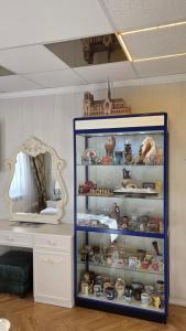 een kamer met een plank vol spullen bij ApartHotel SAVAS 2 Apartments in Kaunas and parking in Kaunas