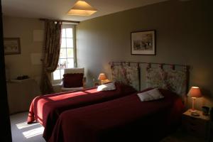 a bedroom with two beds and a chair and a window at Le Moulin de Montresor in Montrésor +2 photos