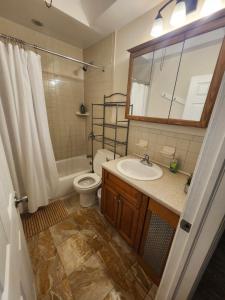 een badkamer met een toilet, een wastafel en een douche bij Lansdowne Gem in Lansdowne