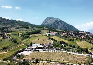 a village on a hill with a mountain in the background at B e B LEMI in Ponte