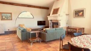 a living room with two couches and a fireplace at Pool Villa With Animals Near Sutri in Sutri