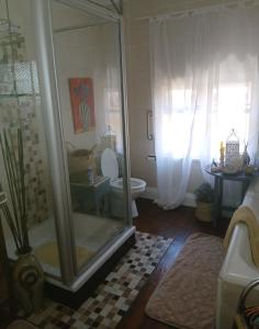 een badkamer met een douche en een toilet. bij Jann's Cozy Cottage in Bredasdorp