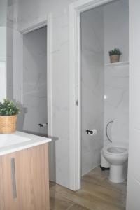 a bathroom with a toilet and a sink at La Isleta Nest Hostel in Las Palmas de Gran Canaria