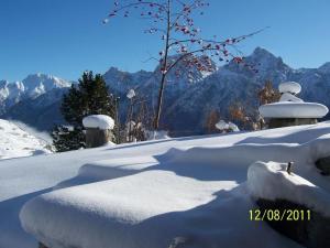a snow covered yard with mountains in the background at Apartment cajos-ftan by Interhome in Ftan