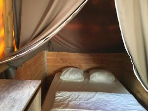 Letto piccolo in tenda con 2 cuscini di Camping la Grangeonne a Esparron-de-Verdon