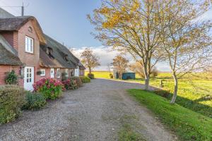 una strada sterrata che conduce a una casa con un albero di Schipp Landen Frida a Schobüll