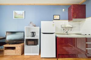 a kitchen with a white refrigerator and a tv at Heidi Korea in Hongcheon