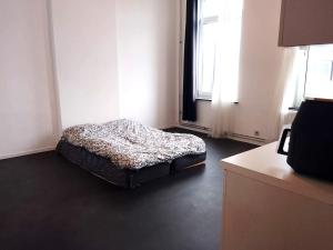 Un dormitorio con una cama en la esquina de una habitación. en RECIFe, en Namur