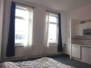 1 dormitorio con 2 ventanas y 1 cama. en RECIFe, en Namur
