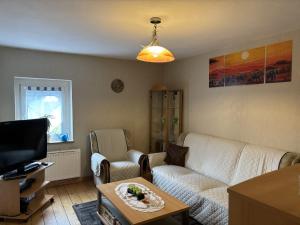 een woonkamer met een bank en een tv bij Ferienwohnung Marienhof OG in Seelbach