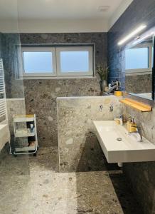 a bathroom with a sink and a mirror at Ubytování Jitřenka in Černá Voda
