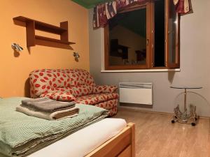 een woonkamer met een bank en een stoel bij Apartmán Ramzová - naRamzovou in Ostružná
