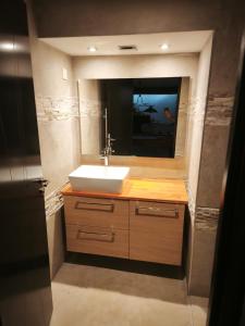 een badkamer met een wastafel en een spiegel bij Cocon sensuel - Jaccuzzi et petit déjeuner - Proche Chantilly et Beauvais in Clermont +7 foto's