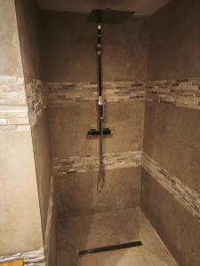 een douche met een douchekop in een badkamer bij Cocon sensuel - Jaccuzzi et petit déjeuner - Proche Chantilly et Beauvais in Clermont