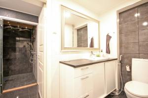 ロヴァニエミにあるSantalux Apartmentのバスルーム(トイレ、洗面台、シャワー付)