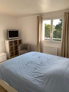 a bedroom with a large bed and a window at Appartement Carnac, Centre bourg - 2 pieces in Carnac