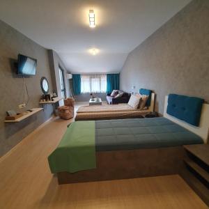 a large room with a bed and a couch at Lake View Deluxe Tryavna БЕЗПЛАТНИ БАСЕЙН И ПАРКИНГ in Tryavna +41 photos