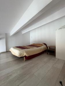 ein Schlafzimmer mit einem Bett in einer weißen Wand in der Unterkunft Marinelle in Saint Cyprien Plage