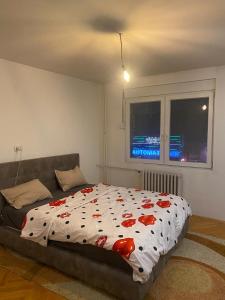 a bedroom with a bed and a window at Apartman u Srcu Vranja in Vranje