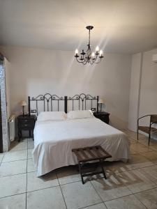 una camera da letto con un letto grande e un lampadario di HOTEL PASTERAL RIU TER a La Cellera de Ter