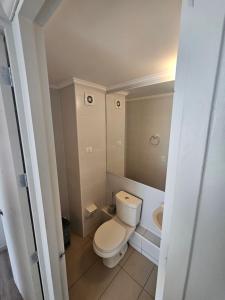 a small bathroom with a toilet and a sink at Departamento entero doble iquique in Iquique +14 photos