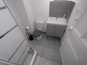 une petite salle de bain avec toilettes et lavabo dans l'établissement BudgetBnb 281, downtown studio, à La Seyne-sur-Mer