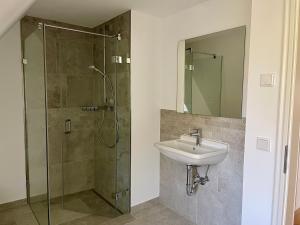 un bagno con lavandino e doccia in vetro di Reetruhe a Goting