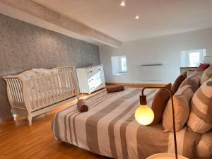 una camera con letto e culla di Ancien Château viticole a Bourg-sur-Gironde Altre 46 foto