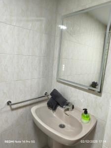 un bagno con lavandino e specchio di Martina VUT , Estación de Canfranc a Canfranc-Estación Altre 4 foto