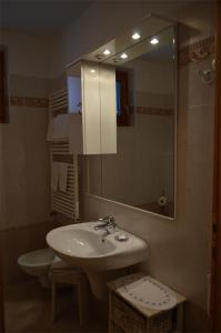 a bathroom with a sink and a mirror at Appartamenti BUCANEVE in Madonna di Campiglio