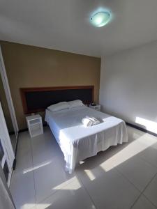 a bedroom with a large bed with a white blanket at Eco Paradise 129 in Caucaia +15 photos