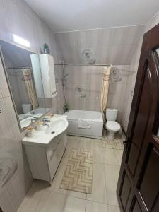 a bathroom with a sink and a tub and a toilet at Cabana Bianca & Iair in Poiana Vadului +45 photos