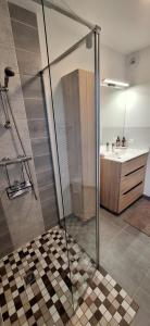 een badkamer met een douche en een wastafel bij Maison moderne à Baden in Baden +17 foto's