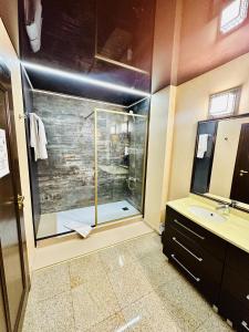 ein Badezimmer mit Dusche und Waschbecken in der Unterkunft Villa & Restaurant Levoslav House in Sibiu