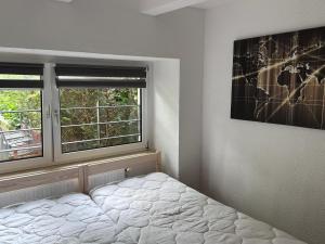 een slaapkamer met een bed voor een raam bij Haus Heiken Apartment Sonnenblume in Altenburg