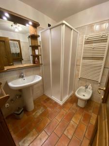 een badkamer met een wastafel en een toilet bij Appartamento in Residence Santa Lucia in Bormio +35 foto's