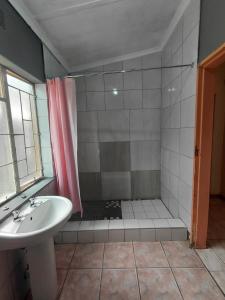 een badkamer met een douche en een wastafel bij Mama R's Hostel Life Experience in Newcastle