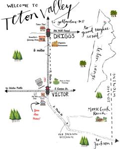 een kaart van het Taken Valley-district bij Teewinot Townhome in Victor