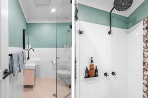 une salle de bains avec douche et toilettes dans l'établissement Panorama, Gerroa, South Coast, à Gerroa 18 autres photos