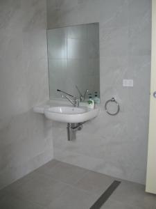 a bathroom with a sink and a mirror at Delegate Galley Cabin in Delegate +7 photos