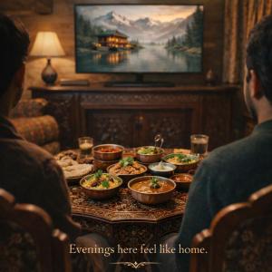 a group of people sitting around a table with food at Dilaram Guest House in Srinagar +19 photos