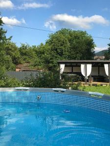 a swimming pool in front of a house at Серце Карпат in Skole